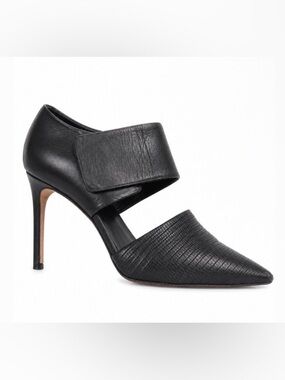 Vince Black Pointed Leather High Heel with Wide Strap - Size 9